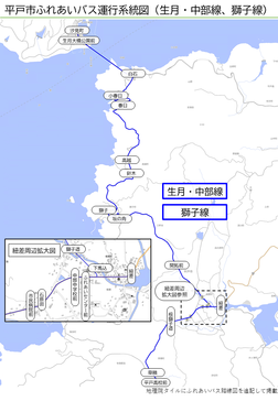 平戸市ふれあいバス路線図（生月・中部線、獅子線）