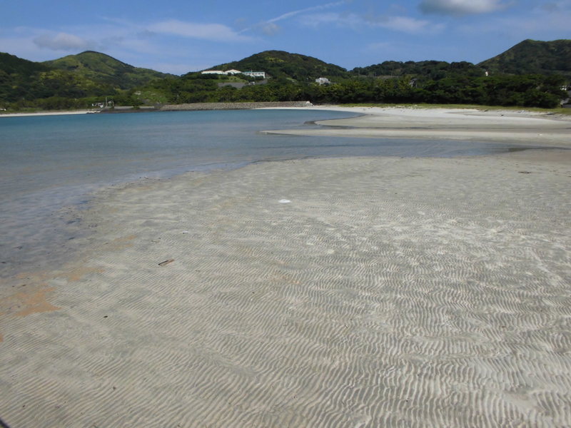 白い砂浜と根獅子小学校